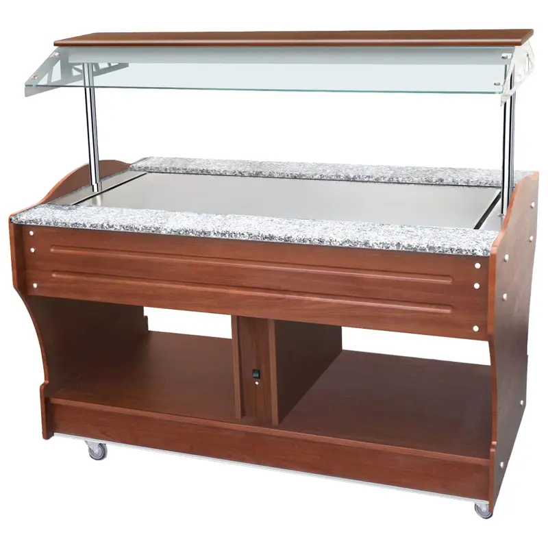 Mastro neutrales Buffet mit Edelstahlplatte, Inselmodell, 4x GN 1/1, Haube nicht absenkbar