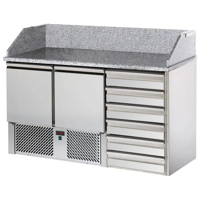 Mastro Pizzatisch mit 2 Türen GN 1/1 und 6 neutrale Schubladen 600x400 mm