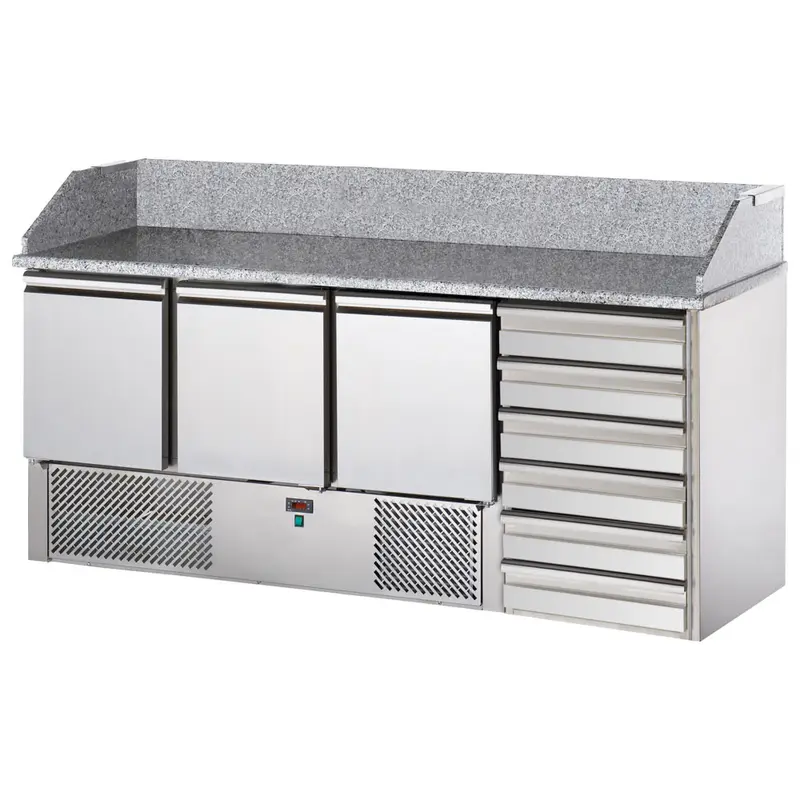 Mastro Pizzatisch mit 3 Türen GN 1/1 und 6 neutrale Schubladen 600x400 mm