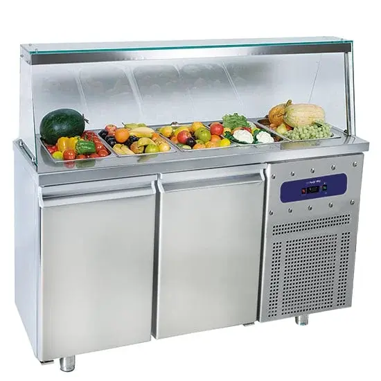 Mastro Saladette mit 2 Türen GN 1/1 und Glasstruktur, 4x GN 1/1 H=150 mm, -2°/+8°C