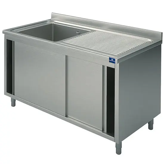 Mastro Spülschrank, 1 Becken, Tropftasse rechts, mit Schiebetüren, 1500x700 mm