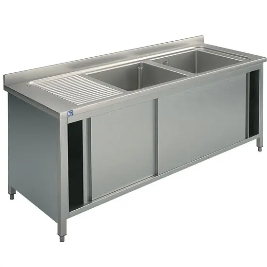Mastro Spülschrank, 2 Becken, Tropftasse links, mit Schiebetüren, 2000x600 mm