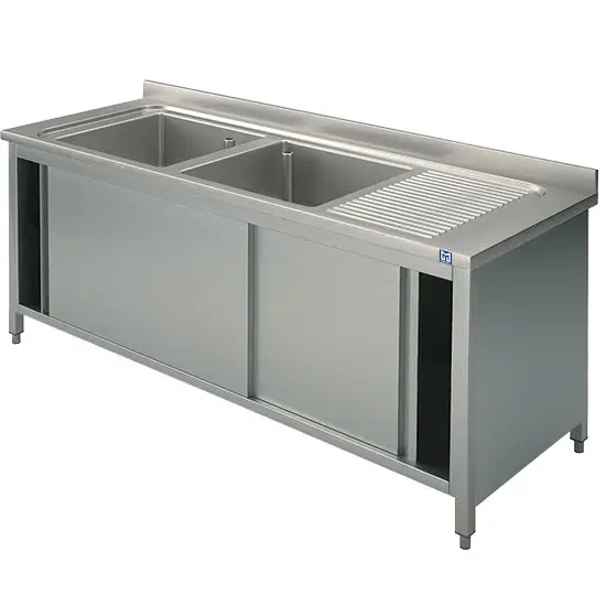 Mastro Spülschrank, 2 Becken, Tropftasse rechts, mit Schiebetüren, 2000x600 mm