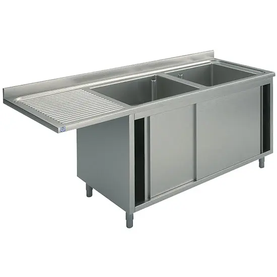 Mastro Spülschrank mit Schiebetüren für Einbau-Geschirrspüler, 2 Becken rechts, 2000x600 mm