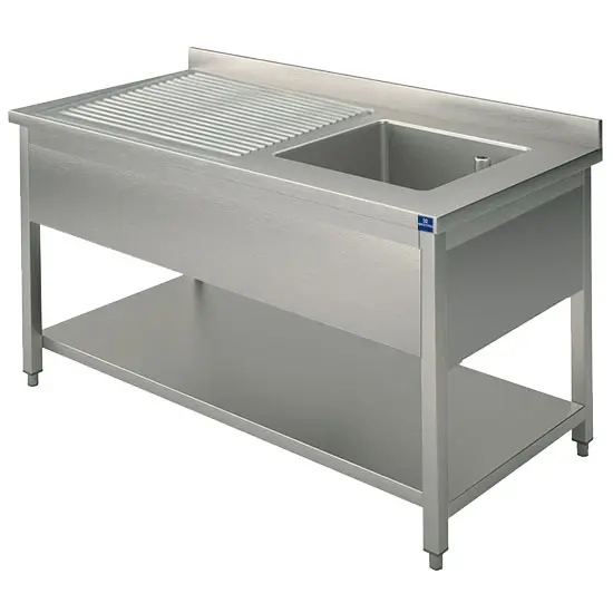 Mastro Spültisch, 1 Becken, Tropftasse links, auf Beinen, mit Zwischenboden, 1200x600 mm