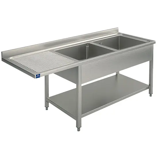 Mastro Spültisch mit Zwischenboden für Einbau-Geschirrspüler, 2 Becken rechts, 2000x600 mm
