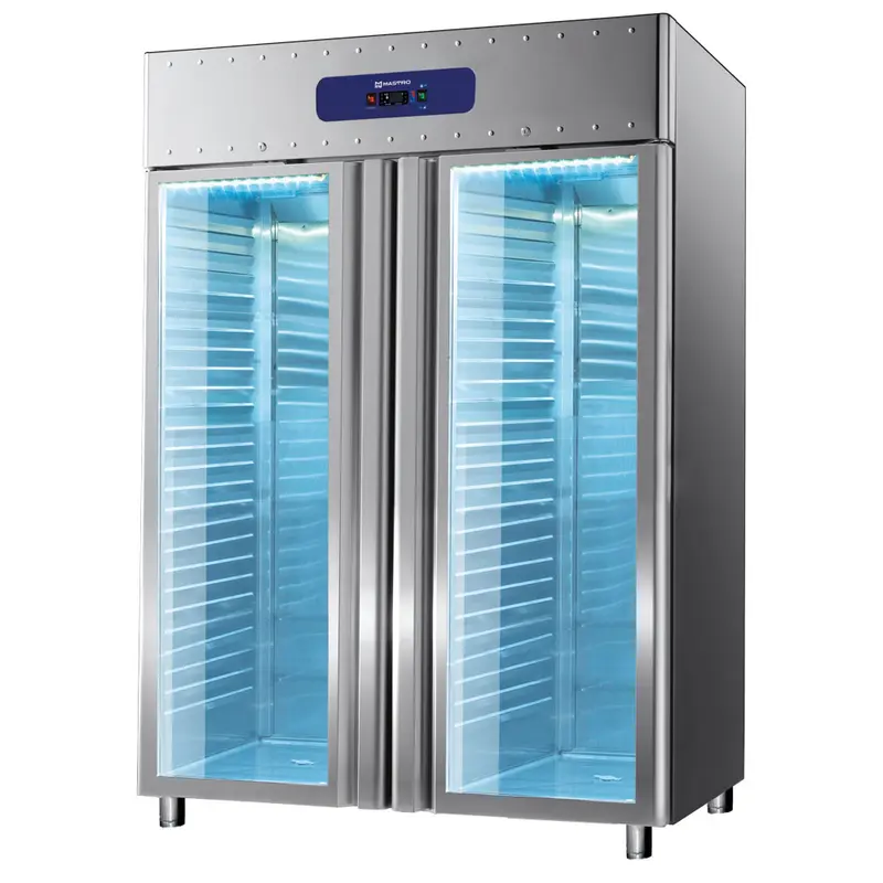 Mastro Tiefkühlschrank 1400 Liter aus Edelstahl mit Glastüren, GN 2/1, -10°/-25°C, 85 mm Isolierung