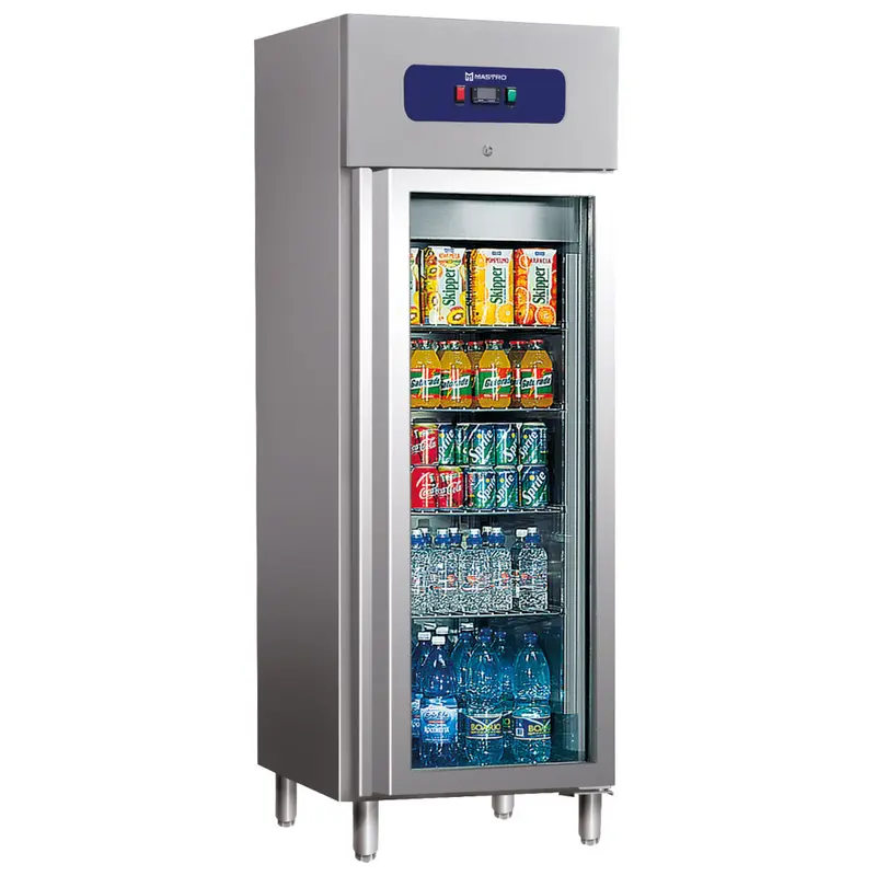 Mastro Tiefkühlschrank 400 Liter aus Edelstahl mit Glastür, 460x485 mm, -10°/-18°C