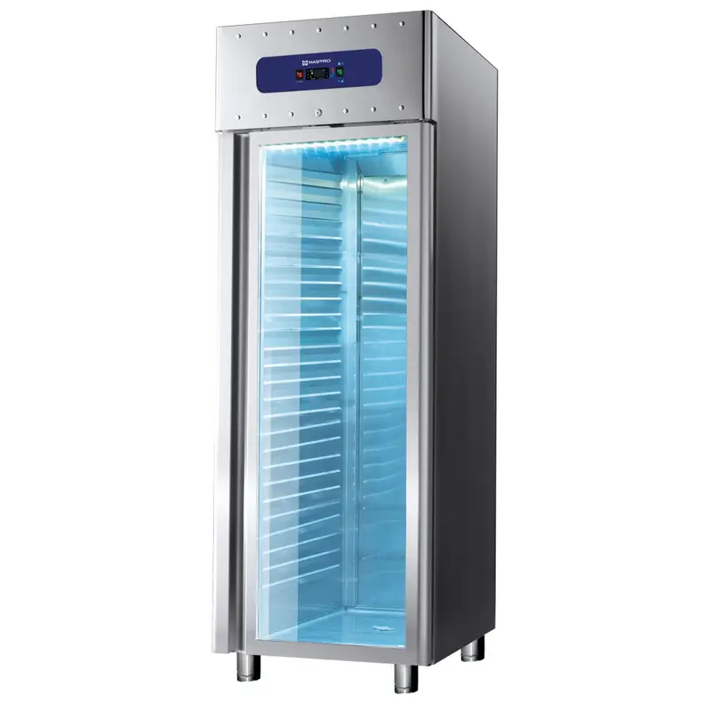 Mastro Tiefkühlschrank 700 Liter aus Edelstahl mit Glastür, GN 2/1, -10°/-22°C, 85 mm Isolierung