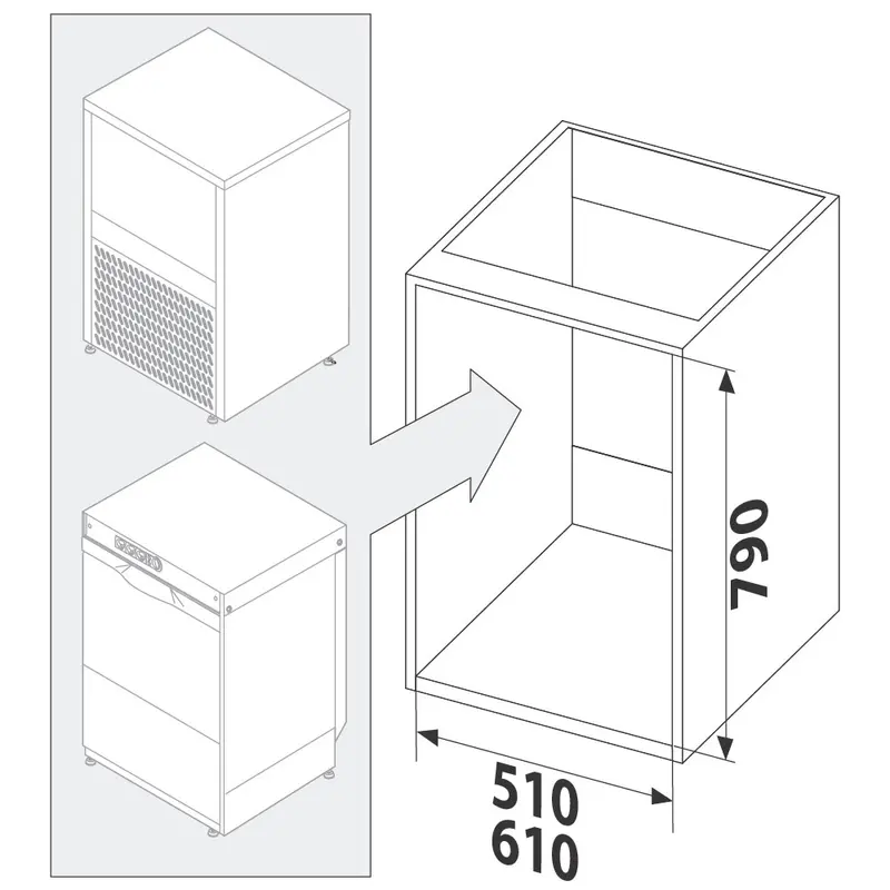 Mastro Unterbau für Eisbereiter und Gläserspülmaschinen, 550x690 mm