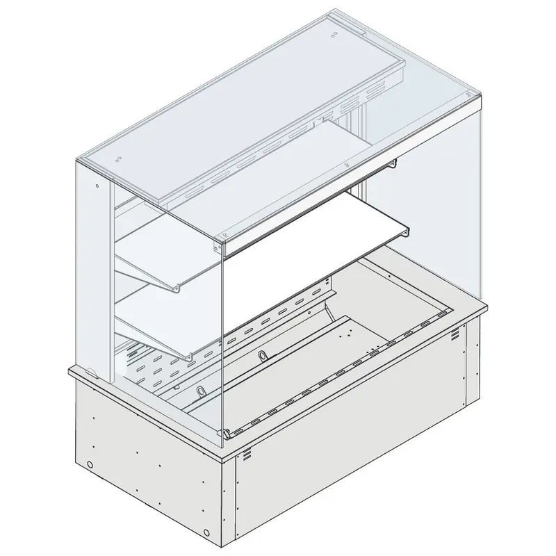 Mastro Wandkühlvitrine 2-etagig mit eckiger Verglasung auf Umluft-Kühlwanne, für Zentralkühlung, 5x GN 1/1