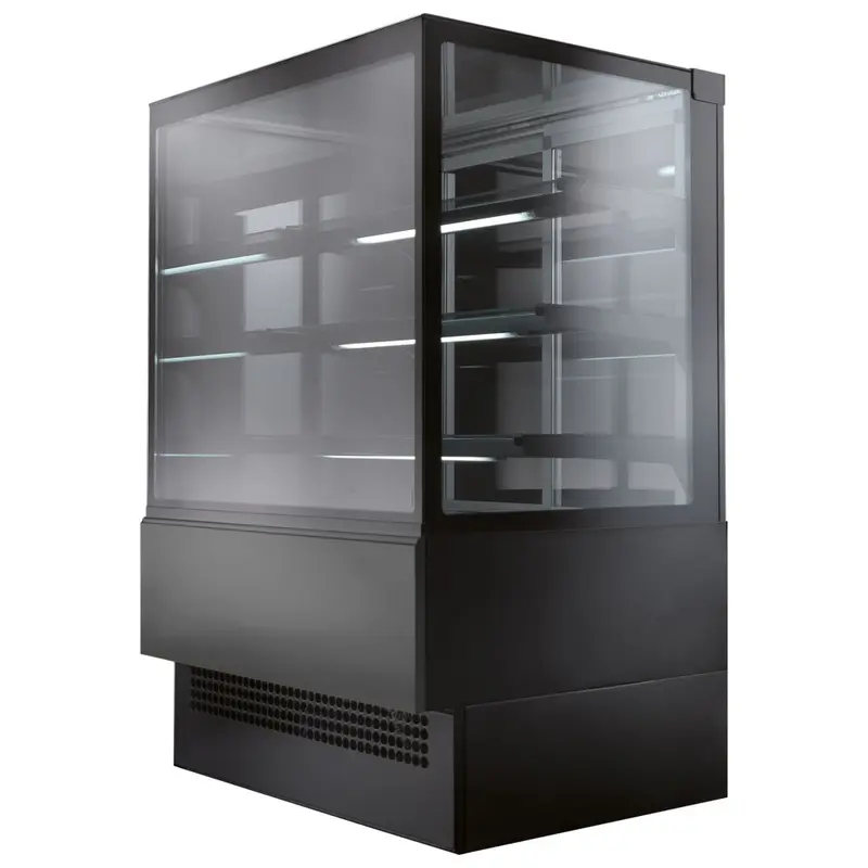 Mastro Warme Theke mit 3 Regalböden und gerader Frontverglasung, Umluft, B=1205 mm - RAL9005