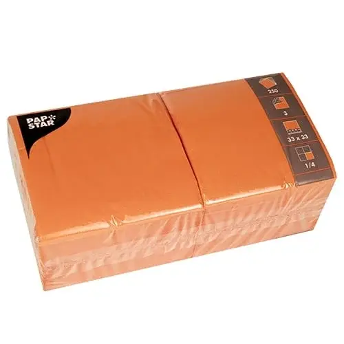 Papstar 250 Servietten, 3-lagig 1/4-Falz 33 cm x 33 cm nektarine