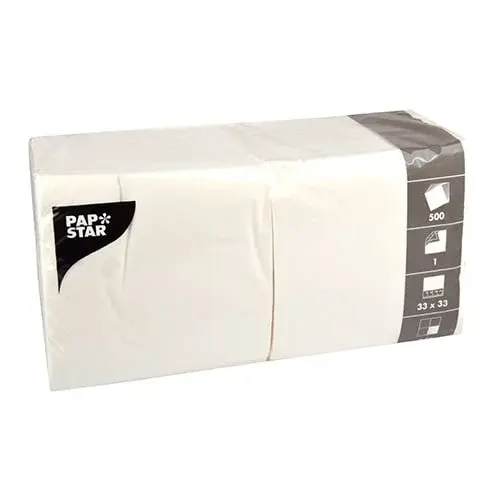 Papstar 500 Servietten, 1-lagig 1/4-Falz 33 cm x 33 cm weiss