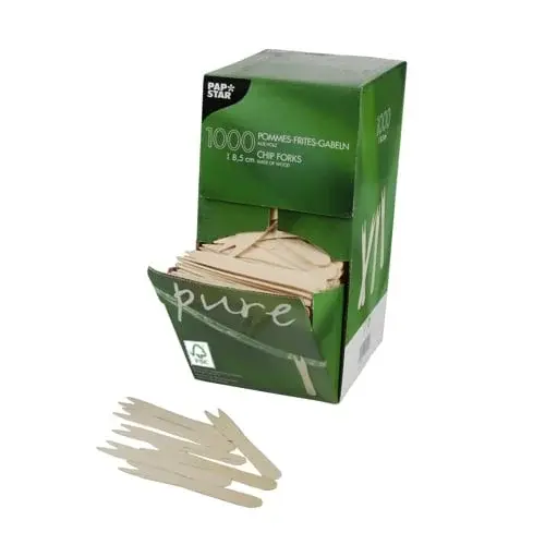 Papstar Pure Pommes-Frites-Gabeln; Holz - 1000 Stk 8,5 cm