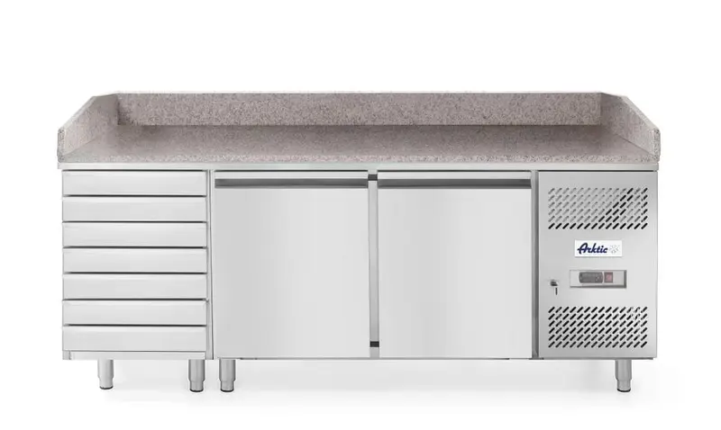 Pizzatisch, zweitürig mit 7 Schubladen 280L, Arktic, 250L, 230V/250W, 2020x802x(H)1000mm