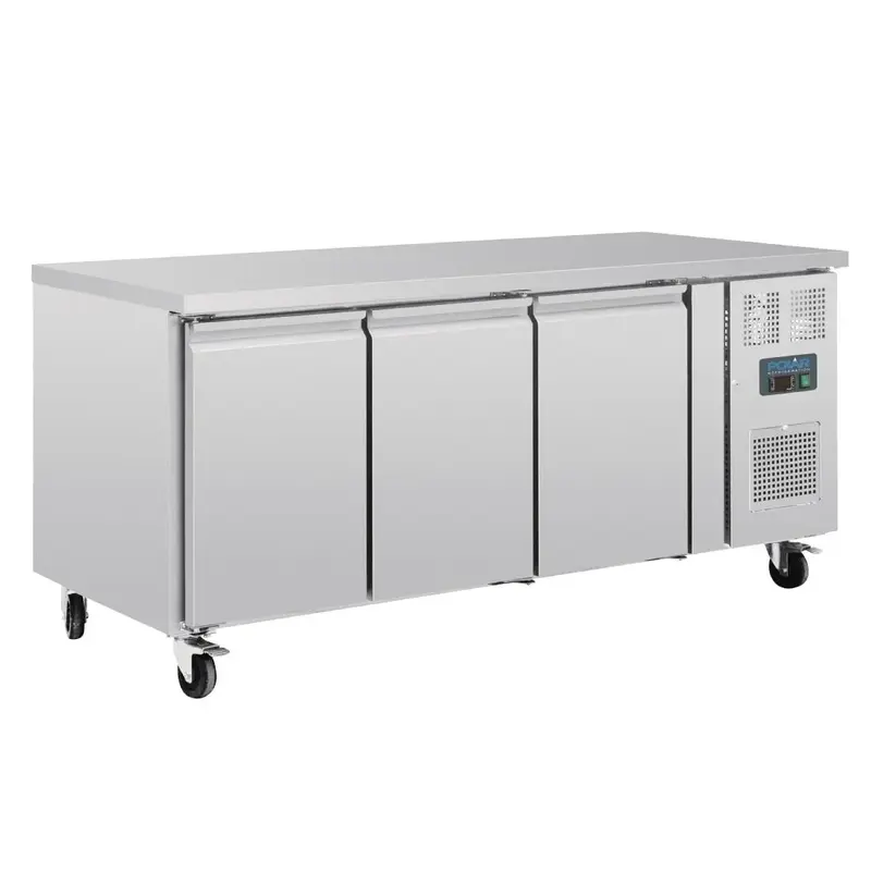 Polar U-Serie Bäckerei-Kühltisch EN 60x40 3 Türen 634 Liter auf Rollen