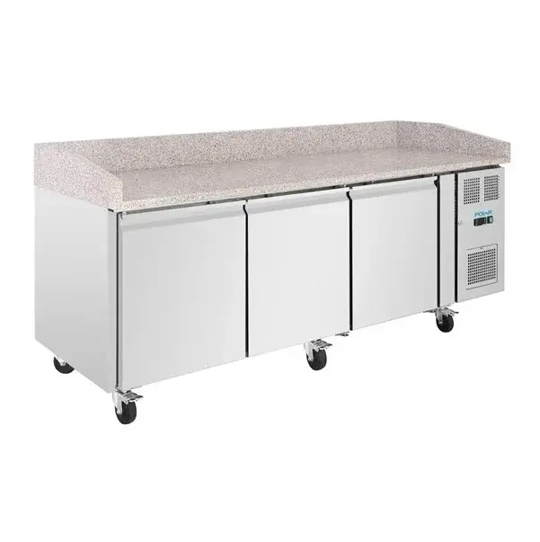 Polar U-Series Pizzatisch 3 Türen mit Granitplatte 643 Liter auf Rollen