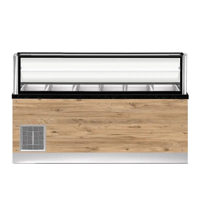 PRO LINE Salattheke 6x 1/1GN, 226x88x134cm, schwarzer Granit, LED Beleuchtung