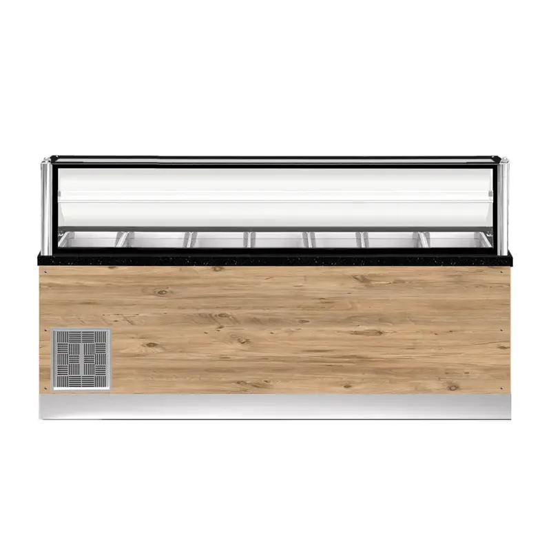 PRO LINE Salattheke 7x 1/1GN, 256x88x134cm, schwarzer Granit, LED Beleuchtung