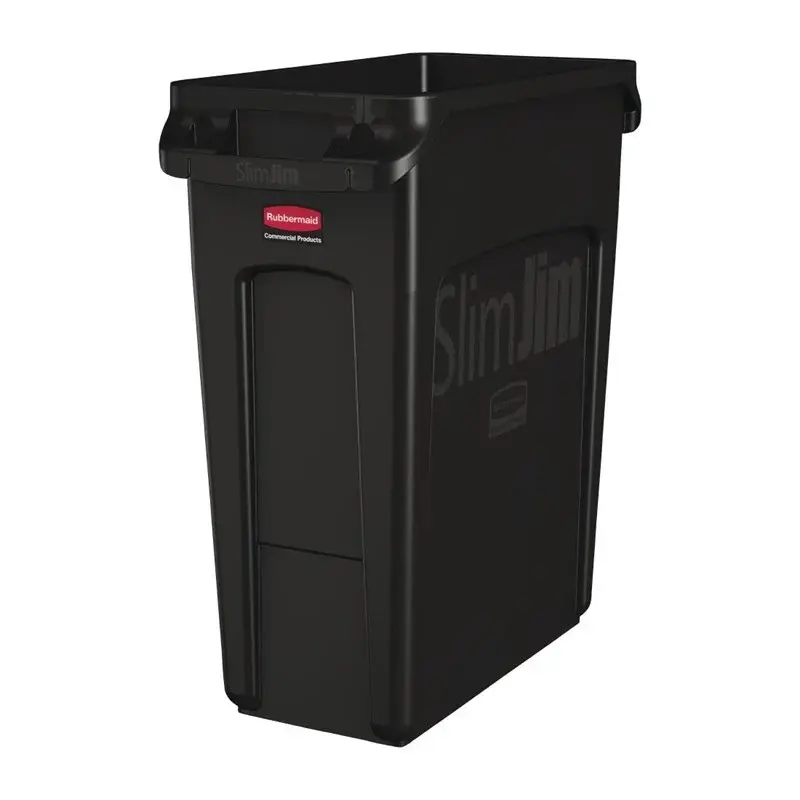 Rubbermaid Slim Jim Abfalleimer mit Entlüftungsschlitzen schwarz 60L
