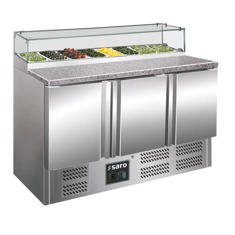 SARO Pizzatisch, 3 Türen, Glasaufsatz, Modell PS 300 G
