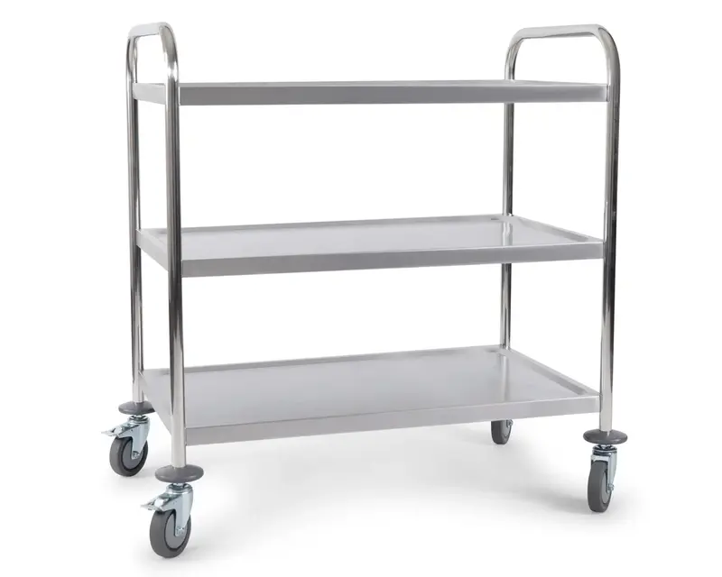 Servierwagen aus Edelstahl, 3 Ebenen