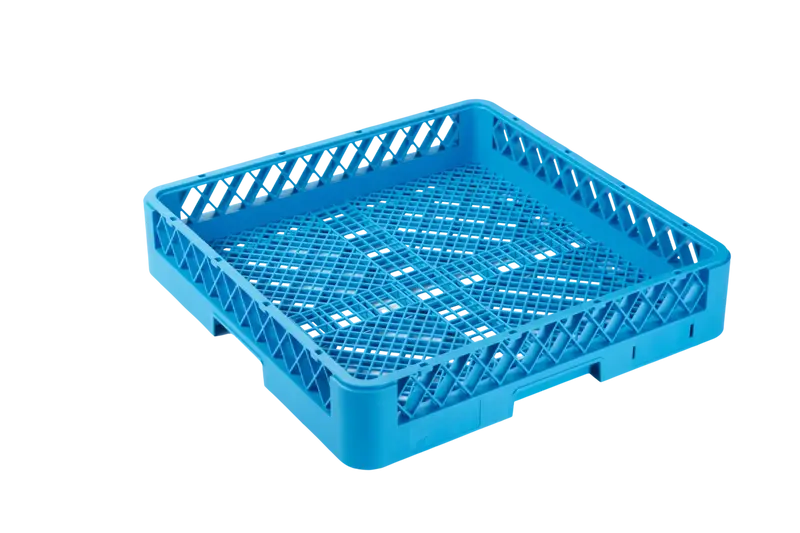 Spülkorb 500x500 mm ohne Aufteilung für Besteck, feinmaschig, blau