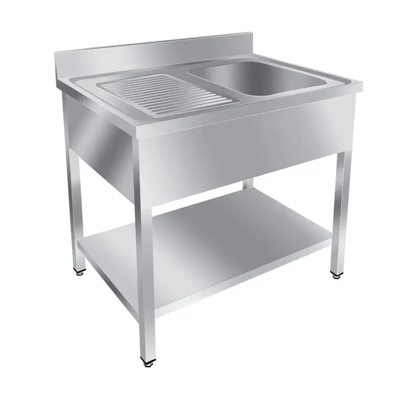 Spültisch Basic 10x6 mit 1 Becken rechts, Aufkantung und Grundboden