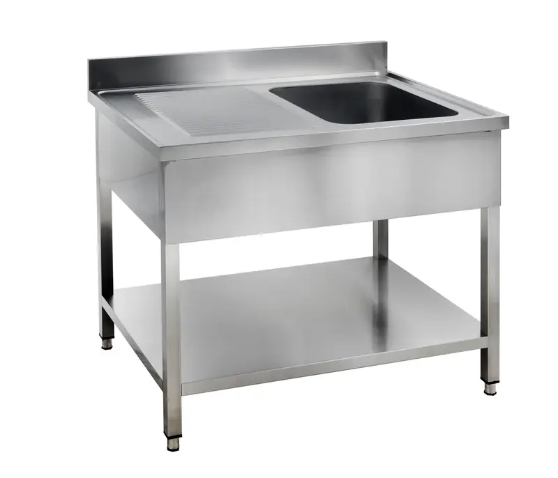 Spültisch Basic 10x7 mit 1 Becken rechts, Aufkantung und Grundboden