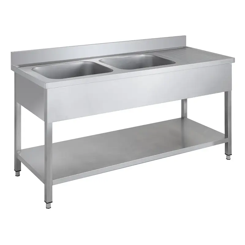 Spültisch Basic 16x6 mit 2 Becken links, Aufkantung und Grundboden