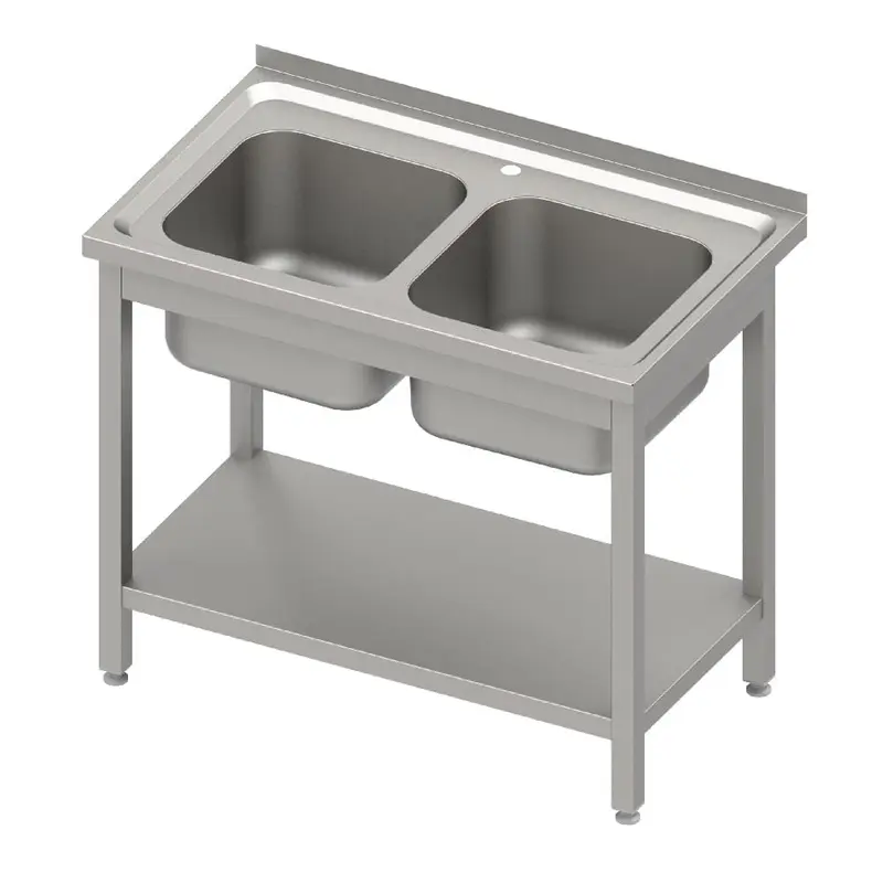Spültisch mit Grundboden 1000x600x850 mm, mit zwei Becken mit Aufkantung, verschweißt