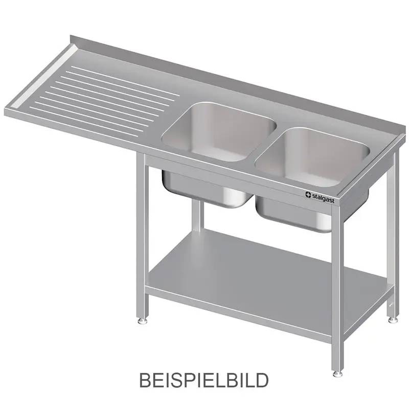 SPÜLTISCH MIT GRUNDBODEN, ZWEI BECKEN UND ÜBERSTAND H = 900 MM