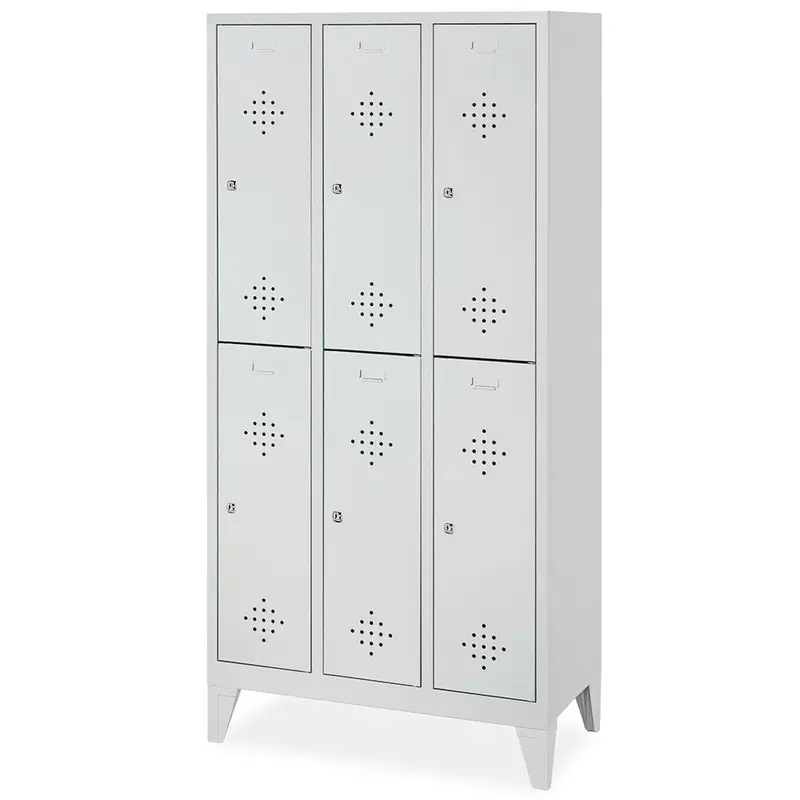 Stahl-Fächerschrank mit Füßen und Zylinderschloss, 6 Fächer, BxTxH 900x500x1850 mm