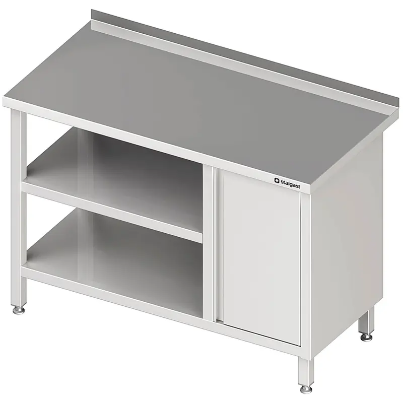 Stalgast Arbeitstisch mit Grund- und Zwischenboden, 2200x700x850 mm, mit Flügeltürschrank rechts, mit Aufkantung, verschweißt