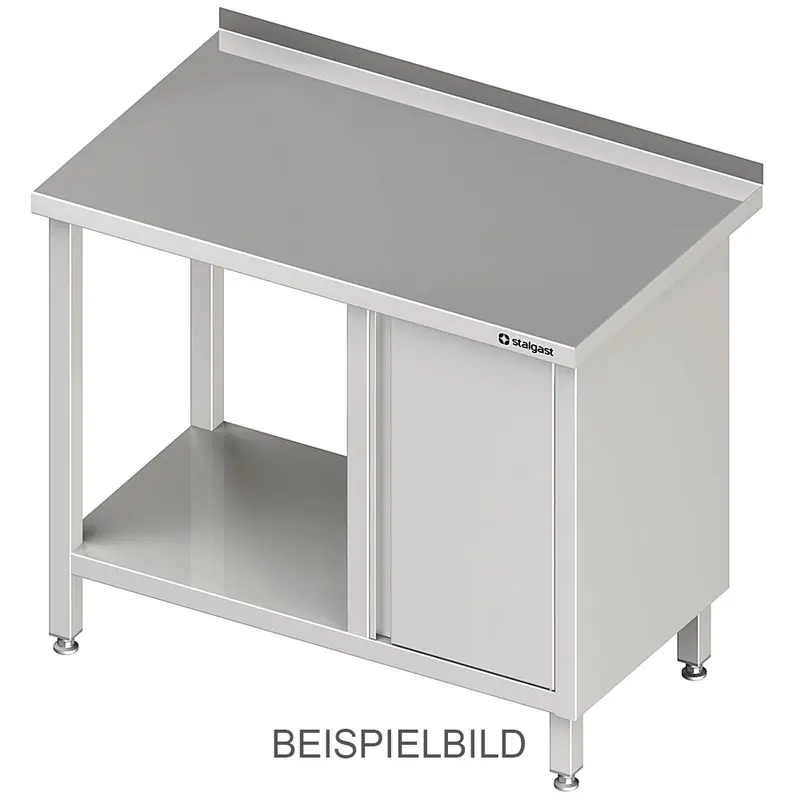 Stalgast Arbeitstisch mit Grundboden, 1200x700x850 mm, mit Flügeltürschrank rechts, ohne Aufkantung, verschweißt