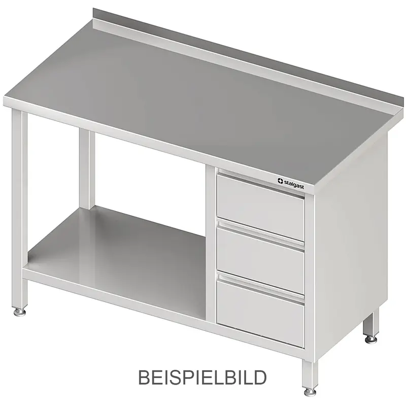 Stalgast Arbeitstisch mit Grundboden, 2500x700x850 mm, mit 3er Schubladenblock rechts, ohne Aufkantung, verschweißt