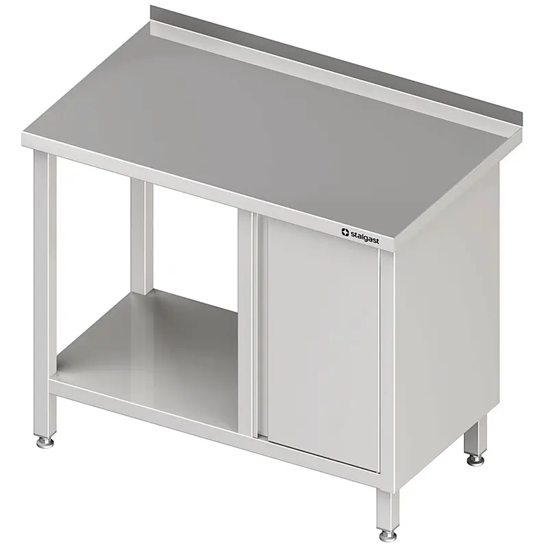 Stalgast Arbeitstisch mit Grundboden, 2700x600x850 mm, mit Flügeltürschrank rechts, mit Aufkantung, verschweißt