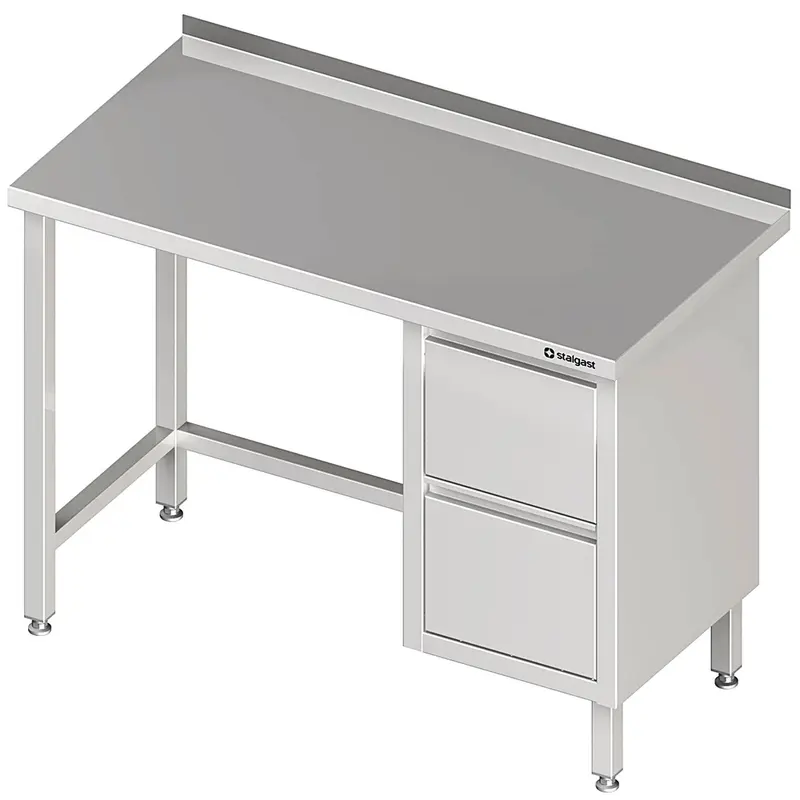 Stalgast Arbeitstisch ohne Grundboden, 1700x600x850 mm, mit 2er Schubladenblock rechts, mit Aufkantung, verschweißt