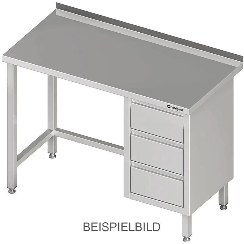 Stalgast Arbeitstisch ohne Grundboden, 2500x700x850 mm, mit 3er Schubladenblock rechts, ohne Aufkantung, verschweißt