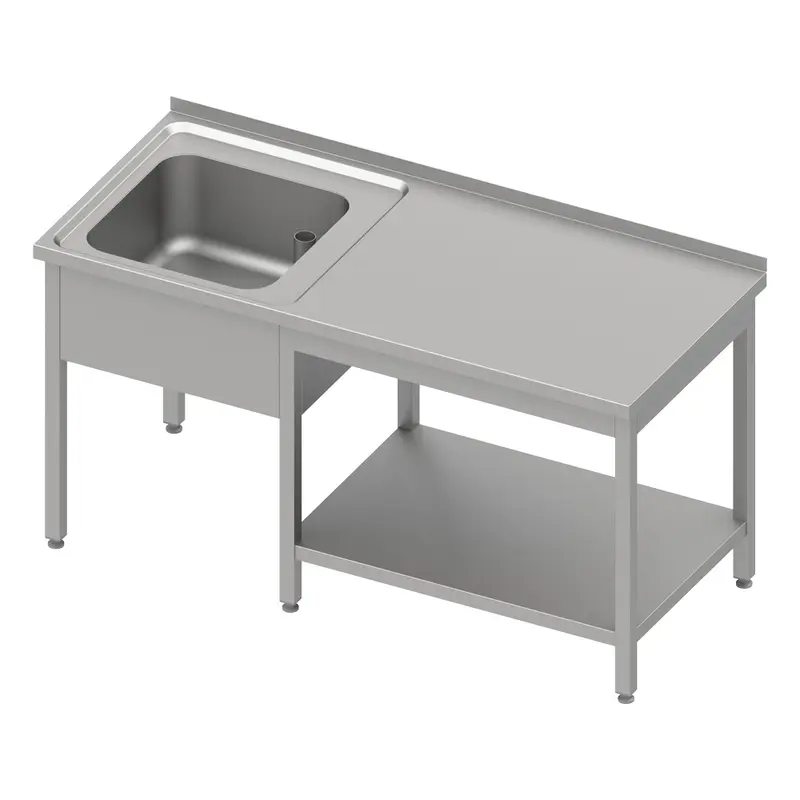 Stalgast Cheftisch mit Grundboden unter der Arbeitsfläche, mit einem Becken links 1300x700x850 mm, mit Aufkantung, verschweißt