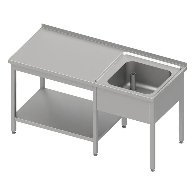 Stalgast Cheftisch mit Grundboden unter der Arbeitsfläche, mit einem Becken rechts 1800x700x850 mm, mit Aufkantung, verschweißt