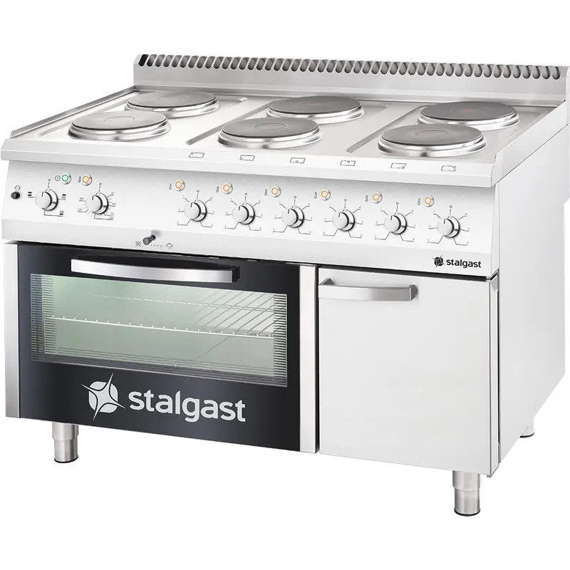 Stalgast Elektro-Herd mit 6 Kochplatten, statischem Backofen GN 2/1 und eintürigem Unterschrank, Serie 700 ND