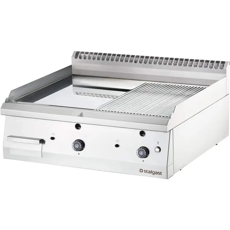 Stalgast Gas-Griddleplatte, verchromt, Tischgerät, Serie 700 ND - ½ glatt / ½ gerillt 800x700x250 mm (BxTxH)