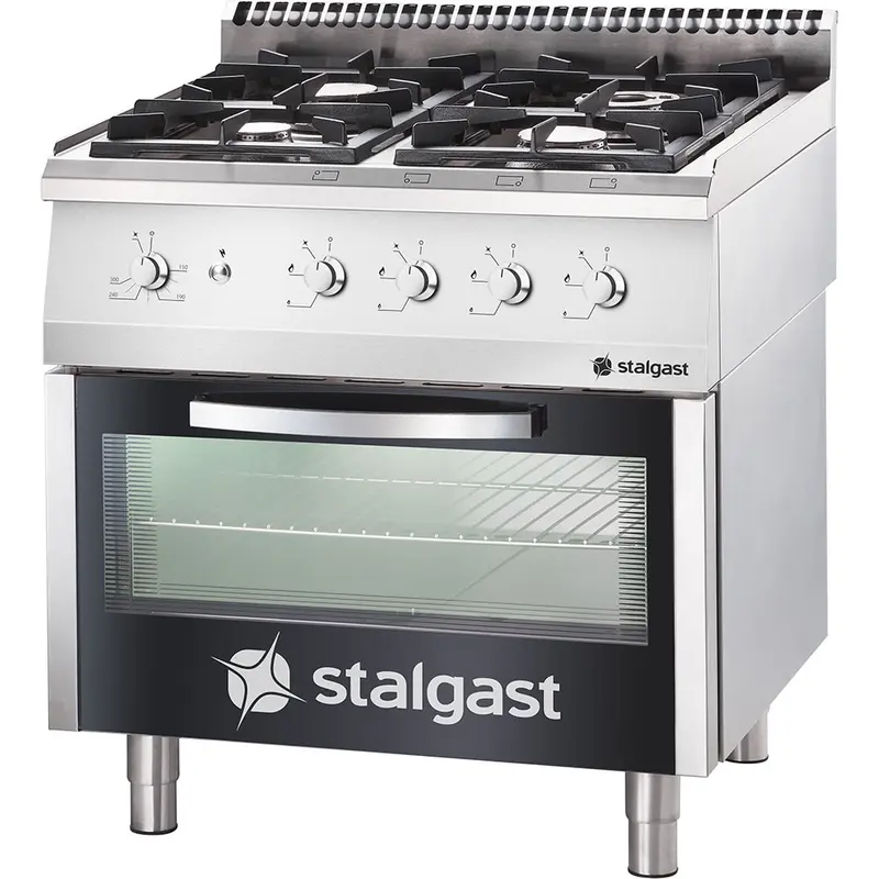 Stalgast Gasherd 4 Brenner (2x5+2x7) mit Gasbackofen (GN 2/1), Serie 700 ND