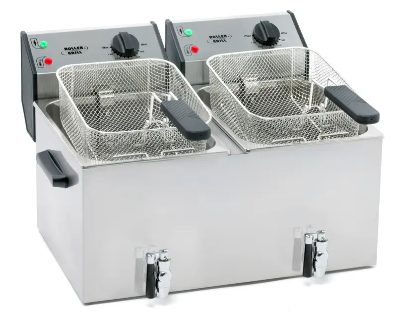 Stalgast ROLLER GRILL Fritteuse mit zwei Becken, mit Ablasshahn, 2 x 8 Liter