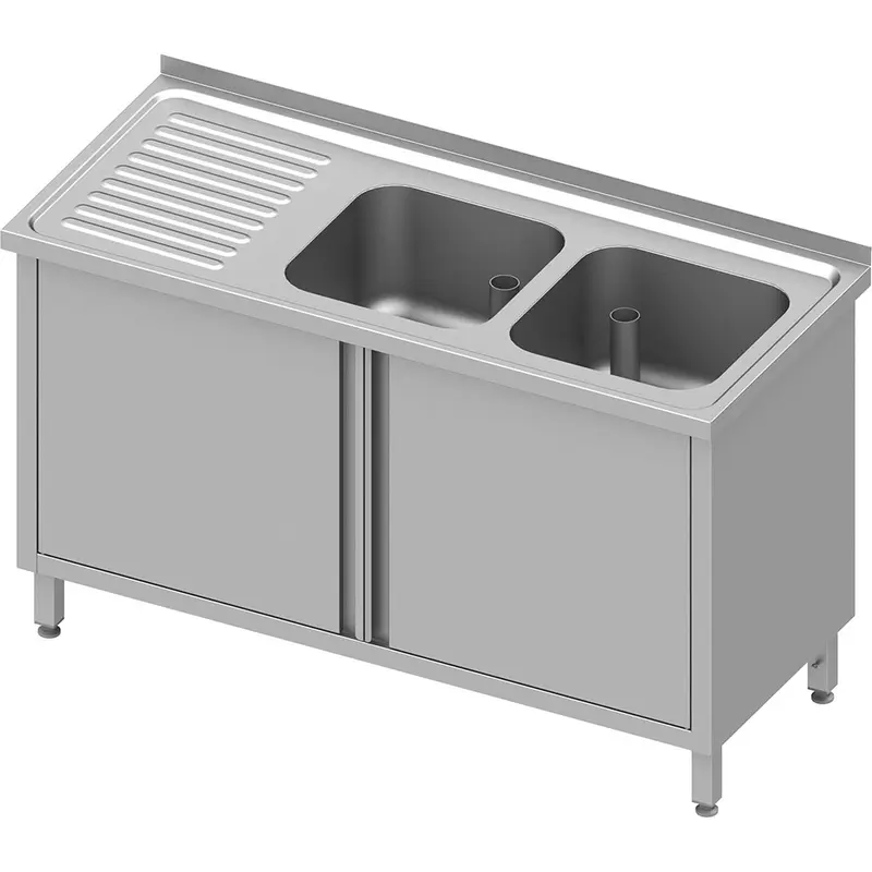 Stalgast Spülschrank mit Flügeltüren 1100x600x850 mm, mit zwei Becken rechts, mit Aufkantung, verschweißt