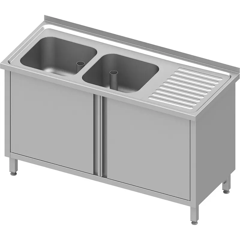 Stalgast Spülschrank mit Flügeltüren 1200x600x850 mm, mit zwei Becken links, mit Aufkantung, verschweißt