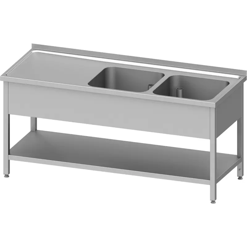 Stalgast Spültisch mit Grundboden 1100x600x850 mm, mit zwei Becken rechts, mit Aufkantung, verschweißt