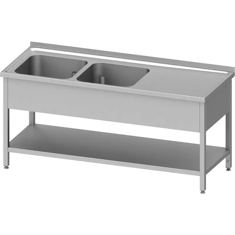Stalgast Spültisch mit Grundboden 1300x700x850 mm, mit zwei Becken links, mit Aufkantung, verschweißt